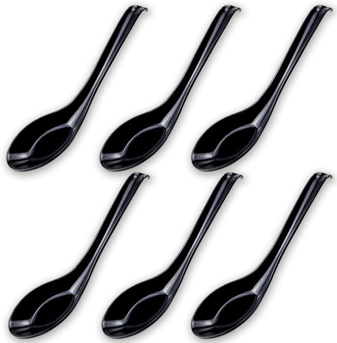 DOERDO 6PCS Soup Spoons Japanese Style Spoons Chinese Asian Soup Spoons With Long Handle for Kitchen Mixing, Baking, Cooking, Black...