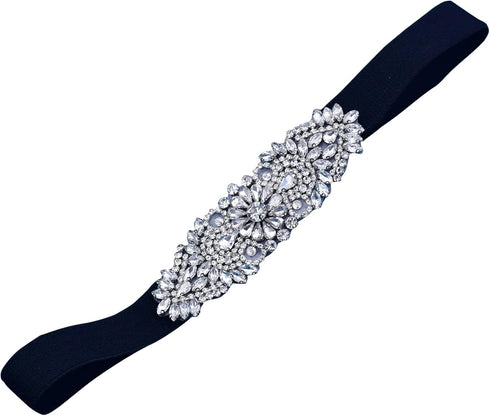 Women's Rhinestone Stretchy Dress Belts?for Women Interlocking Stretch Belt ? Shiny Party Belt Elastic Waist Belt Black Free Size...