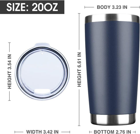 20oz Tumbler Bulk Stainless Steel Vacuum Insulated Tumblers with Lid Double Wall Travel Mug, Durable Powder Coated Coffee Cup, Suitable for Ice Dr...