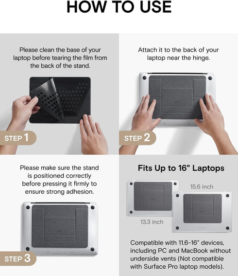 MOFT Invisible Slim Laptop Stand, Adhesive and Reusable, Adjustable Perfect Viewing Angles, Compatible with Laptops Up to 15.6", Grey...