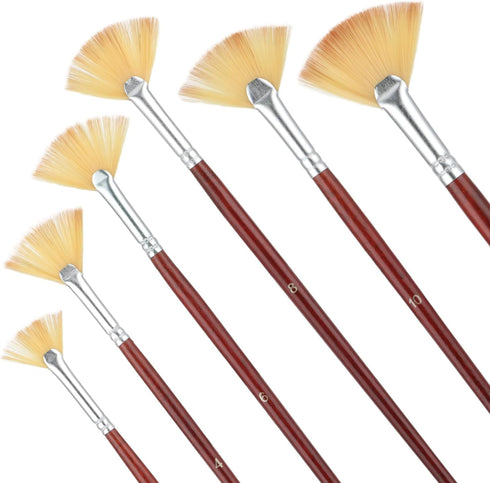 Prasacco 6 Pieces Artist Fan Paint Brush Set, Professional Acrylic Paint Brushes with Nylon Hair DIY Craft Long Wood Handle Fan Paint Brushes for ...