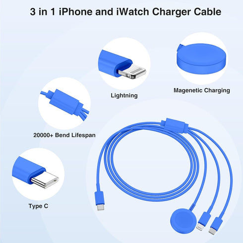 Apple Watch Charger Cable, USB C Magnetic Watch Charging Cable, 3 in 1 Apple iWatch Charging Cable 6 FT, Compatible with Apple Watch Series 9/8/7/...