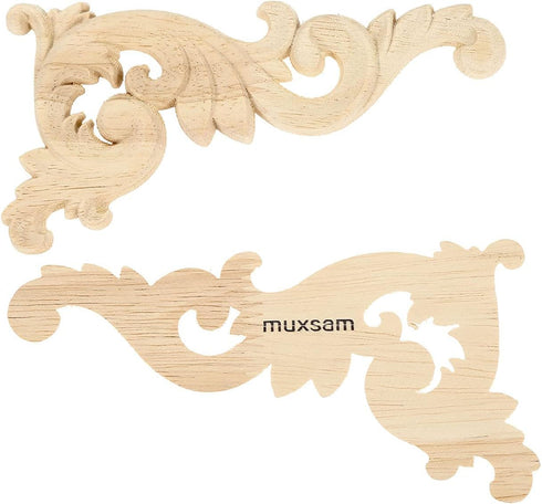 MUXSAM Wood Carved Appliques Onlays, 1-Pair Unpainted Small Wooden Carvings Decals Corner Decorative Plaques for Mirrors Walls Doors Bed Fireplace...