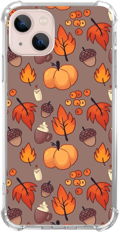 Fall Leaves Pumpkin Acorns Case Compatible with iPhone 14 Plus, Aesthetic Autumn Halloween Case for iPhone 14 Plus for Teens Men and Women, Cool T...