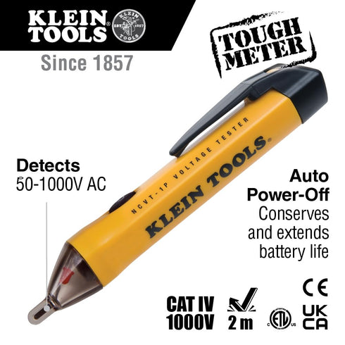 Klein Tools NCVT1P Voltage Tester, Non-Contact Low Voltage Tester Pen, 50V to 1000V AC, Audible and Flashing LED Alarms, Pocket Clip...
