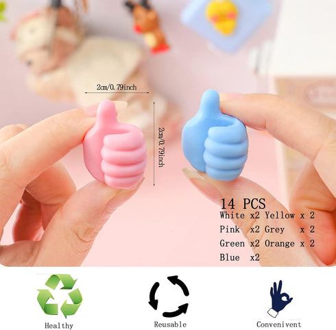 Thumb Wall Hooks for Hanging, 14pcs Self Adhesive Thumb Cable Organizer Clips No Punching Key Hook Holder Wall Hangers, Multifunctional Nails-Free...