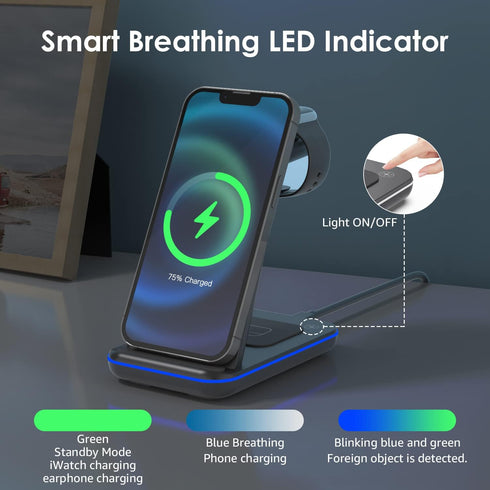 Minthouz Wireless Charger, 3 in 1 Fast Wireless Charging Station with 20W Adapter for Multiple Devices Apple Watch, AirPods, Wireless Charger Stan...