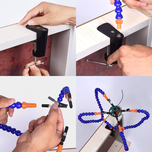 Helping Hands Third Hand Soldering 4 Arms with Adjustable Vise Tabletop-Clamp Base Perfect for Pcb Repair, Jewelry Solder Holder (N-Y4BE-SY9)...