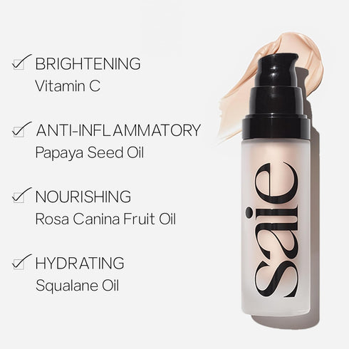 Saie Mini Glowy Super Gel Lightweight Illuminator - Luminizer + Makeup Primer for Glowing Skin - Enriched with Vitamin C + Hydrating Squalane Oil ...