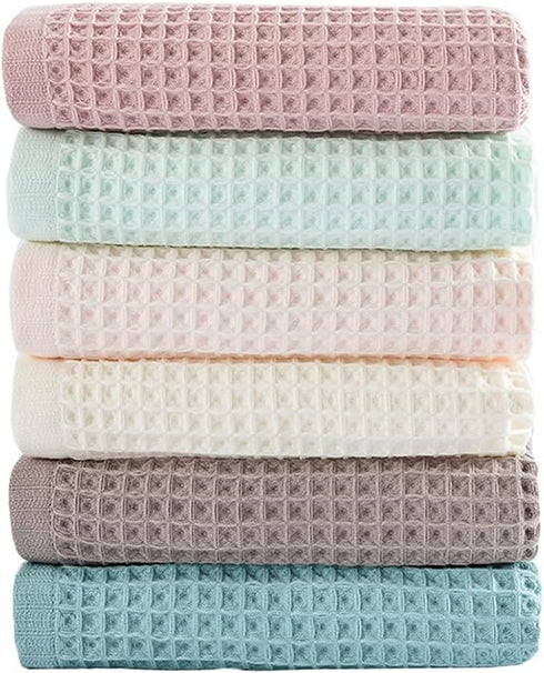 6 Pack Waffle Weave Dish Cloths, 13x13 Inch 100% Cotton Kitchen Towels for Washing Dishes - Super Absorbent, Quick Drying Dish Rags (Mixed Colors)...