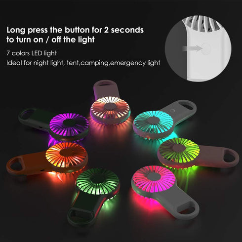 Simpeak USB Fan Portable, LED Light Handheld Mini Carabiner Keychain Fan 3 Speed Model Pocket Fans Personal Fans, Army Green...