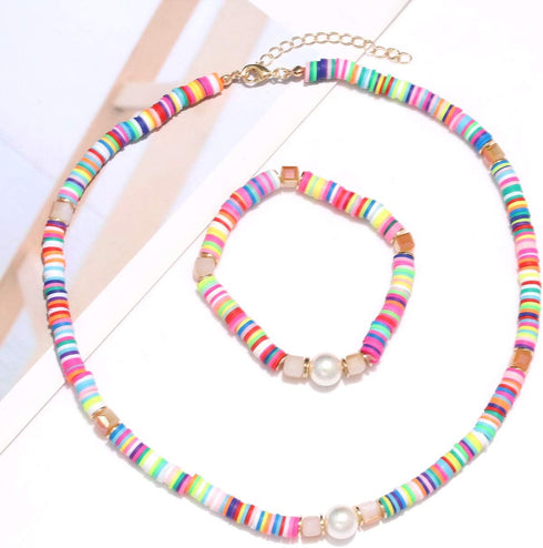 ARATLENCH Heishi Surfer Necklaces Bracelets –Colorful Vinyl Disc Beads Love Necklace Boho Rainbow Stack Stretch Friendship Bracelet Necklaces Set ...