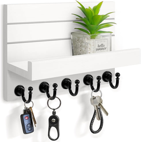 Key Holder for Wall: Easy Installation Mail Organizer Wall Mount Hanging Key Rack for Kitchen and Entryway Decor with 5 Sturdy Key Hooks (White)...