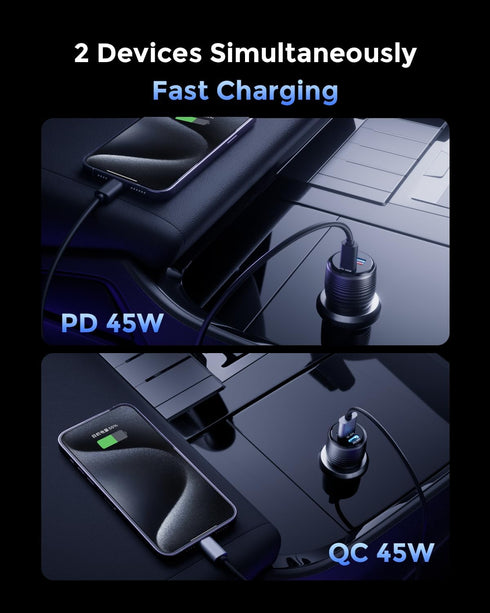 SUNDA 90W USB C Fast Car Charger, 2-Ports Car Charger Adapter, Cigarette Lighter USB Charger PD45W/QC45W QC 3.0 Car Phone Charger for iPhone15/14P...