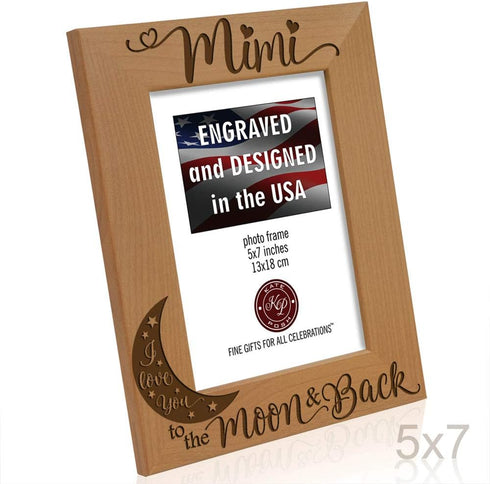 KATE POSH - Mimi I Love You to The Moon and Back Engraved Natural Wood Picture Frame, Grandparent's Day Gifts, Grandma Gifts, for Nana, (5x7-Verti...