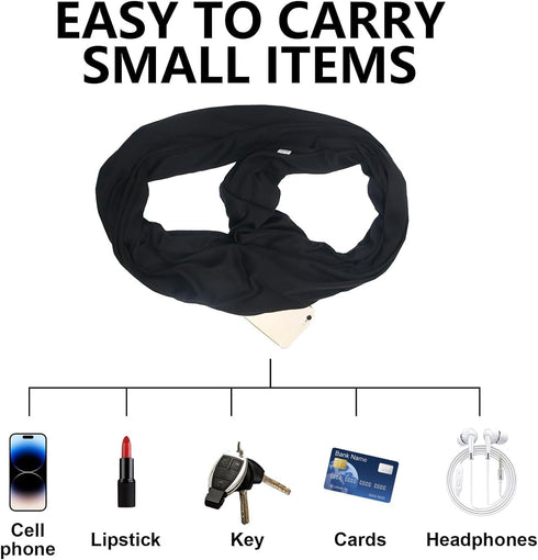 Infinity Loop Scarf for Women, Convenient Black Lightweight No-PillingTravel Scarf With Hidden Zipper Pocket, Neck Wrap Suitable For Daily Traveli...