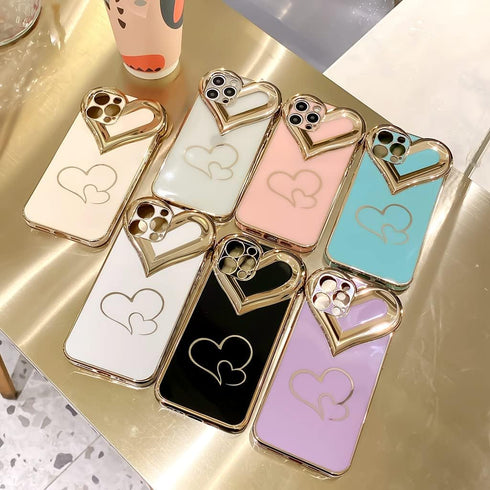 BANAILOA Compatible with Phone 13 Pro Max Cute Case, Plating 3D Love Heart Luxury Case for Women Camera Protective Soft TPU Girly Case Cover Desig...
