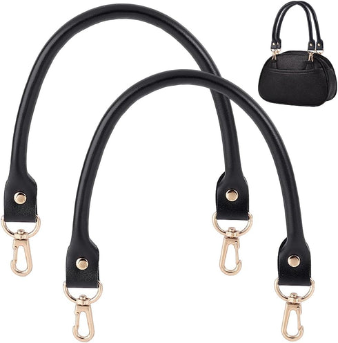 PH PandaHall 2pcs Black Leather Purse Handle 15.7" Purses Straps Bag Replacement Strap Round Handbag Shoulder Bag Strap with Golden Swivel Buckles...