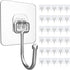30 Packs Large Adhesive Wall Hooks, Heavy Duty Hold 44lb(Max) Wall Hooks for Hanging, Transparent Waterproof Rustproof Sticky Hooks for Kitchen Ba...