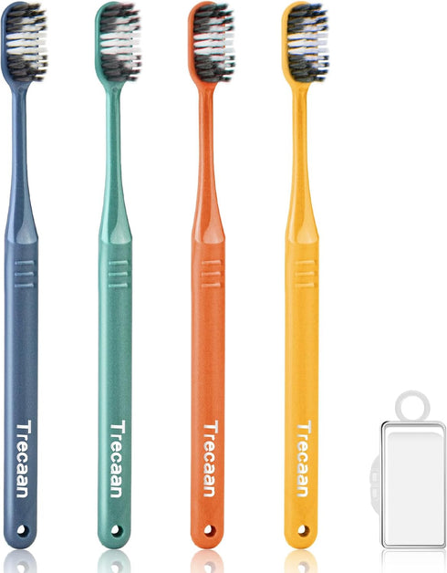 4 PCS Toothbrush with Toothbrush Covers, Soft Bristles with Contoured Handle for Adult, Travel Toothbrush Set for Adult or Kid, Ergonomics Handle,...