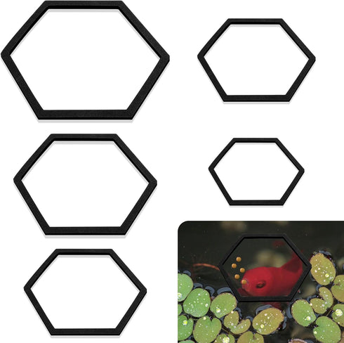 5pcs Aquarium Floating Plant Corral, Foam Fish Feeding Rings Hexagon Fish Tank Food Ring for Keeping Floating Plants in Place (Black)...