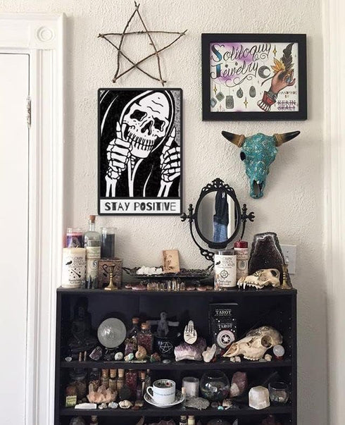 Stay Positive Skull Metal Sign Decor for Grunge, Goth, and Emo Room Styles 12" x 8" (045)...