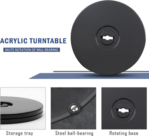 4 Inch Acrylic Turntable Organizer, 2 Pcs Black 360 Degree Rotation Round Turntable for Kitchen Pantry Table Countertop Cabinet Decorating...