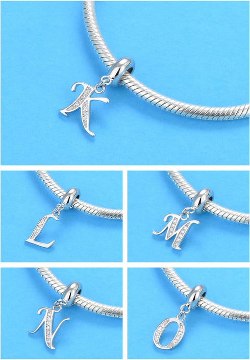 925 Sterling Silver Letter Charm Initial A-Z Charm Alphabet Crystal Anniversary Word Birthday DIY Family Charm for Pandora Charm Bracelet...