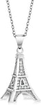 Gem Stone King France Eiffel Tower Pendant Necklace for Women | White Zirconia Set in 925 Sterling Silver | 0.5 Inch | with 18 Inch Complimentary ...