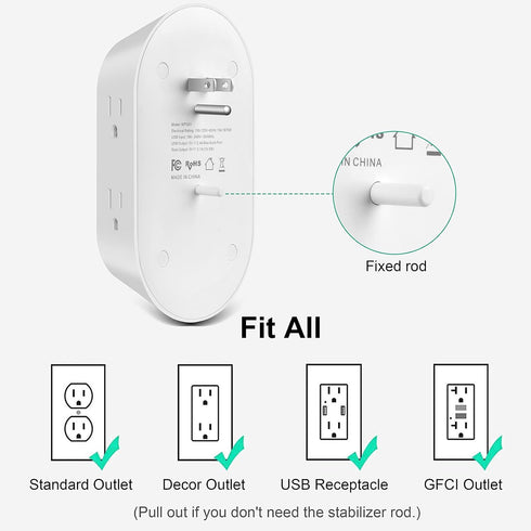 USB Wall Charger, FDTEK Surge Protector 6 Outlet Power Strip Multi Plug Outlet with USB-C Charging Ports, 3-Sided Outlet Splitter Wall Plug Adapte...