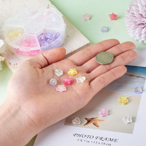 Cheriswelry 110pcs Crystal AB Acrylic Star Heart Beads Mixed Colorful Plastic Heart Star Loose Pony Beads Spacers for DIY Rainbow Bracelet Keychai...