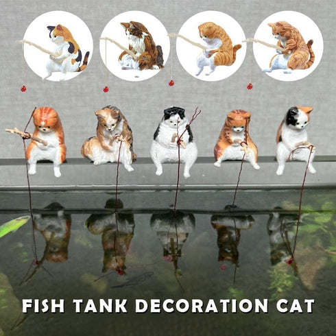Kawaii Resin Cat Ornaments,Miniature Animal Model Creative Decoration,Aquarium Ornament,Vivid Shape DIY Aquarium Cat Fishing Ornament,Home Resin S...