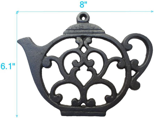 Teapot Cast Iron Trivet for Hot Pots & Kitchen & Dining Table, Gift for Home, Metal Wall Art & Home Decor, 2 or More for Set, Black, 8 by 6.1 Inch...