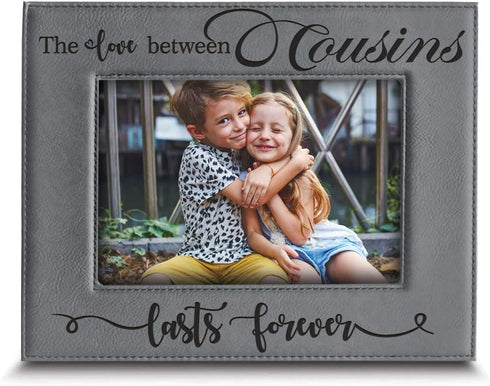 BELLA BUSTA -Cousins-The Love Between Cousins Lasts Forever_Birthday, Christmas gift for Cousin -Engraved Leather Picture Frame (5 x 7 Horizontal)...