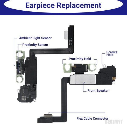 for iPhone 11 Pro Max Ear Speaker Replacement Repair NEW Front Earpiece Module with Ambient Light Sensor Part Flex Cable Connector Fix Tools Kit P...