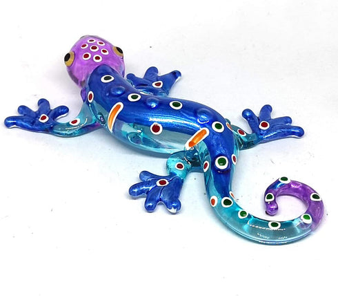 ZOOCRAFT Glass Gecko Figurine Blue Miniature Hand Blown Lampwork Animal Statue Decor...
