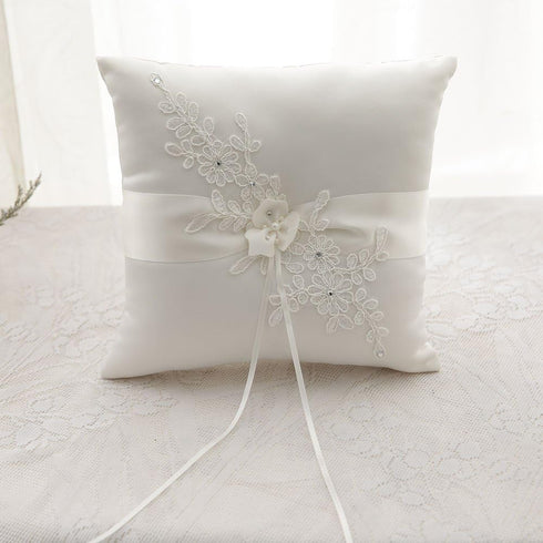 Awtlife Flower Wedding Ring Pillow Ivory Cushion Bearer for Beach Wedding 8.26 Inch...