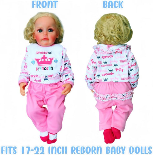 Reborn Baby Doll Clothes 20inch Pink Outfit Accessories Set for 17-22 Inch Reborn Dolls Girls Baby Clothing with Bibbed...