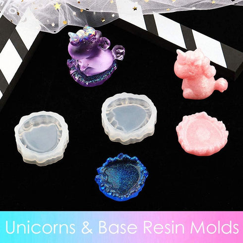 3Pcs Big & Small Unicorn and Stand Base Silicone Resin Molds Epoxy Resin Casting Mold for Necklace Pendant Jewelry DIY Craft Tool Chocolate Candy ...