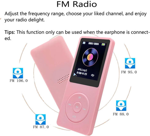 MP3 Player 32GB with Speaker Earphones Portable Music Player for Kids Support FM Radio Voice Recorder E-Book Support up to 128GB Pink......