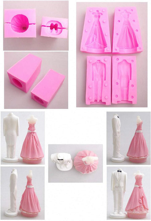 3D Bride and Groom Tuxedo Wedding Dress Set Silicone Candle Soap Mold Chocolate Mold for Wedding Cake Decorating Wedding Candle Favors Gifts (Set ...