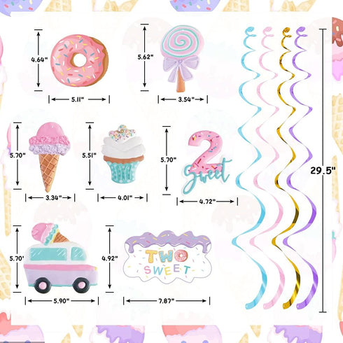 Pastel Ice Cream Two Sweet 2nd Birthday Party Supplies, Ice Cream Donut Party Hanging Swirls Decorations, Summer Ice Cream Party Hanging Streamers...