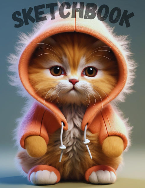 Sketchbook: Notebook for Drawing, Writing, Sketching or Doodling. Large Sketchbook for Kids with Cute, Fluffy Kitten in a hoodie. Ages 2-4, 4-8, 8...
