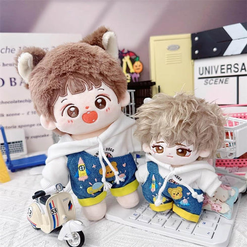 niannyyhouse White Hoodie One Shoulder Denim Strap Pants 10cm~15cm 20cm 40cm Plush Doll Outfit Dolls Dress Up Accessories (White 10cm~15cm)...
