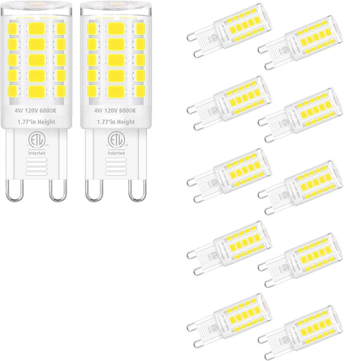 hansang 12 Pack G9 LED Bulb 6000K Cool Daylight for Crystal Chandelier, 4W 40Watt G9 Halogen Equivalent 1.77'' Height Short T4 Light Bulb with G9 ...