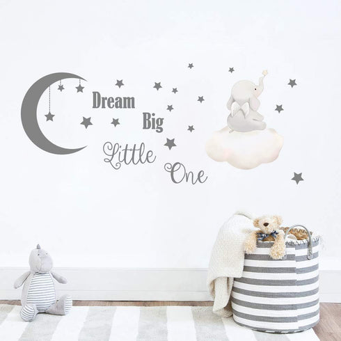 Runtoo Dream Big Little One Wall Decals Elephant Inspirational Quotes Kids Wall Stickers for Bedroom Playroom Nursery Decoration Wall Decor...