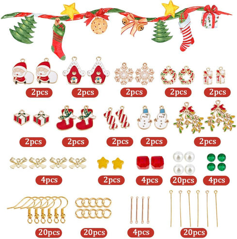 SUNNYCLUE 1 Box DIY 10 Pairs Christmas Charms Enamel Snowflake Charms Earrings Making Starter Kit Snowman Charm Santa Claus Christmas Socks Charms...