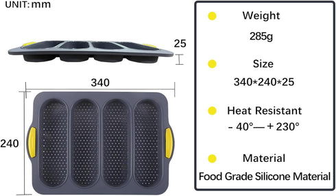 4-cavity Silicone Bread Loaf Pan, Nonstick Sourdough Loaf Pan & Heat Resistant Baguette Bread Pan, Bread Pans for Homemade Bread, Silicone Molds f...