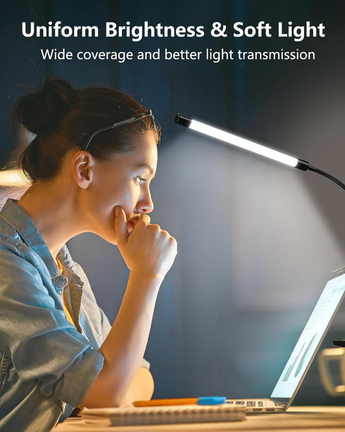 JHD LED Desk Lamp with Clamp - Adjustable 3 Modes, 10 Brightness Levels, USB Eye Caring Flexible Gooseneck Desk Light, Perfect for Home Office, Do...