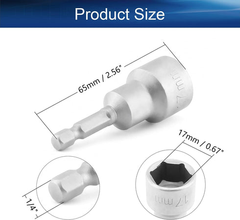 Utoolmart 1/4" Quick-Change Hex Shank 17mm Setter Impact Nut Driver Drill Bit Tool, 65mm Length, Metric No-Magnetic 1 Pcs...